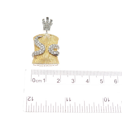 925 Sterling Silver Gold Plated C Z Snake Charm Pendant