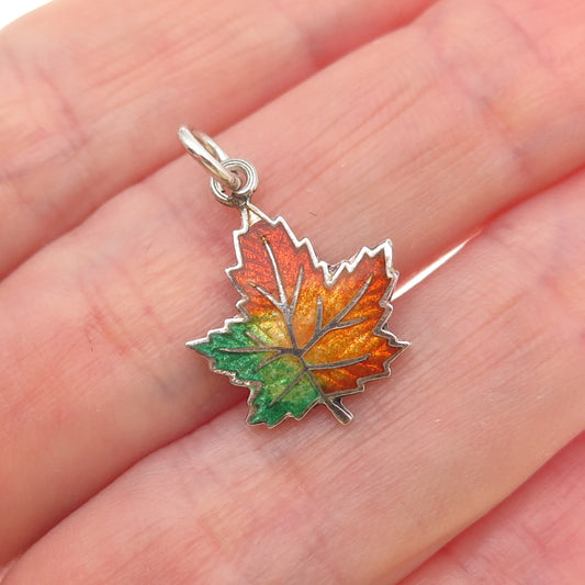 C. Lamond Fils Sterling Silver Antique Art Deco Enamel Maple Leaf Mini Pendant