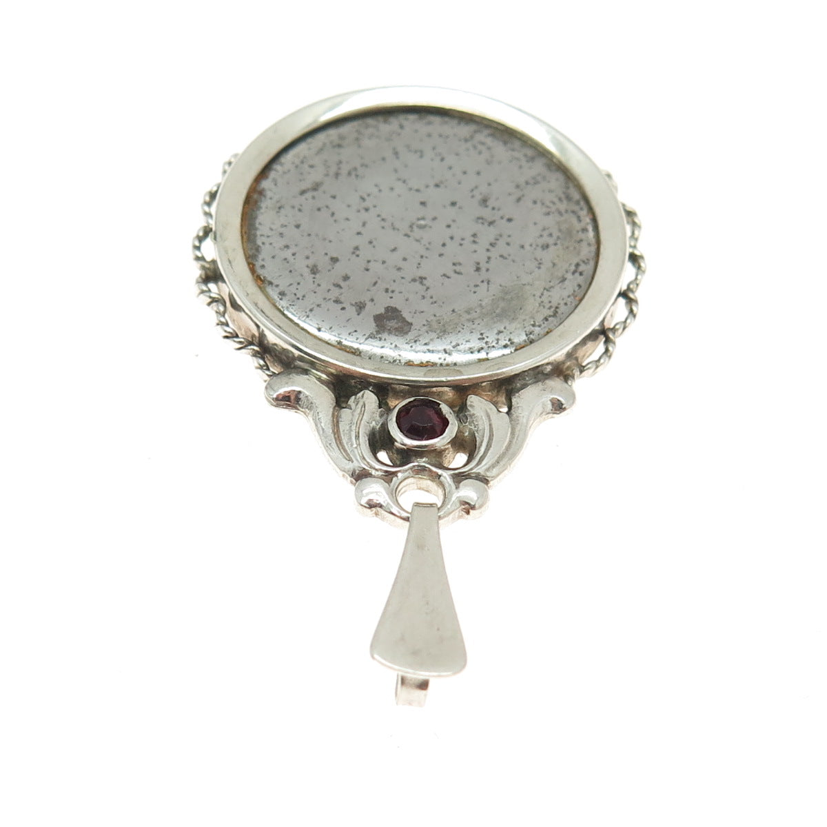 835 Silver Antique Germany Real Red Garnet Gemstone Picture Frame Pendant