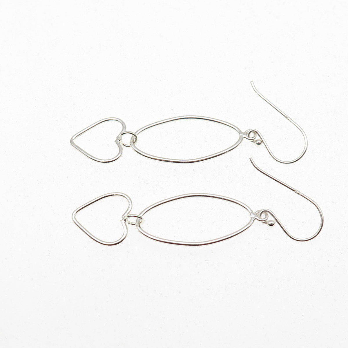 925 Sterling Silver Oval & Heart Dangle Earrings