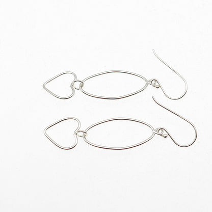 925 Sterling Silver Oval & Heart Dangle Earrings
