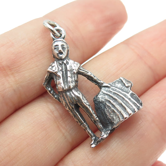 925 Sterling Silver Vintage Bullfighter 3D Pendant