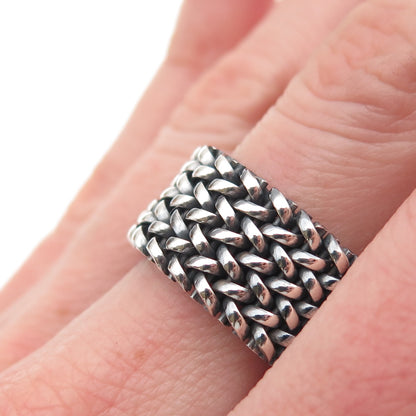 925 Sterling Silver Vintage Italy Mesh Oxidized Wide Band Ring Size 9