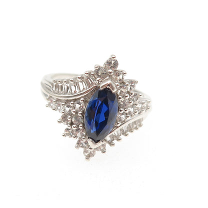 JH YOUNG 925 Sterling Silver Real White Topaz & Lab-Created Sapphire Ring Size 7
