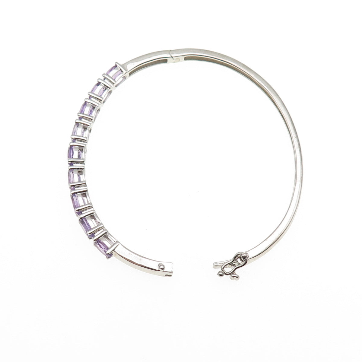 925 Sterling Silver Real Oval-Cut Amethyst Bangle Bracelet 6.75"