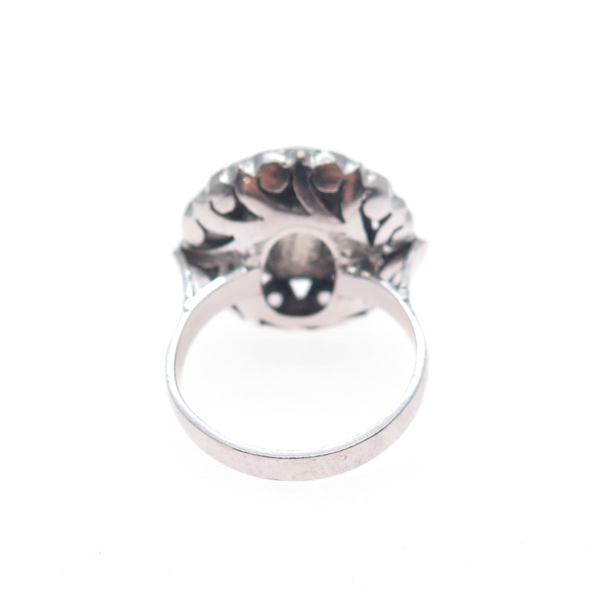 925 Sterling Silver Antique Art Deco Real Diamond & Coral Ring Size 6.25