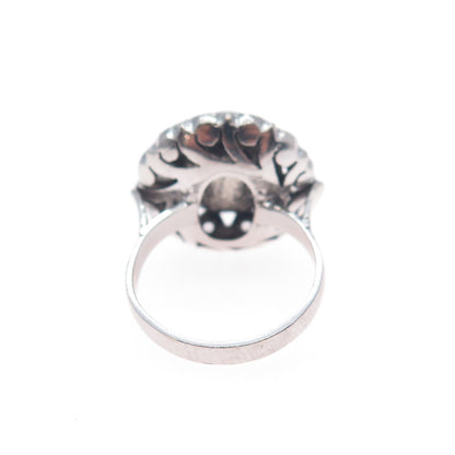 925 Sterling Silver Antique Art Deco Real Diamond & Coral Ring Size 6.25