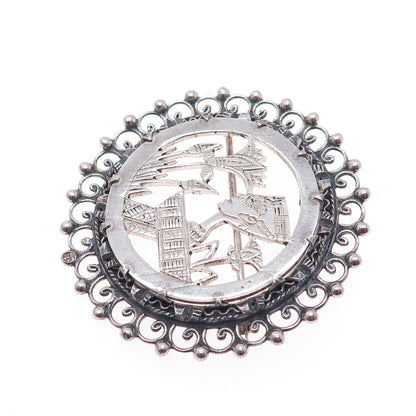 800 Silver Vintage Egypt Storyteller Pharaoh Oxidized Pin Brooch