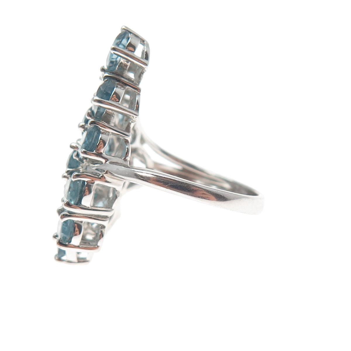 925 Sterling Silver Real Oval-Cut Blue Topaz Wing Cluster Ring Size 5.5