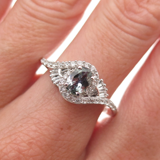 Chuck Clemency 925 Sterling Silver Real Green Amethyst & White Topaz Ring Size 8