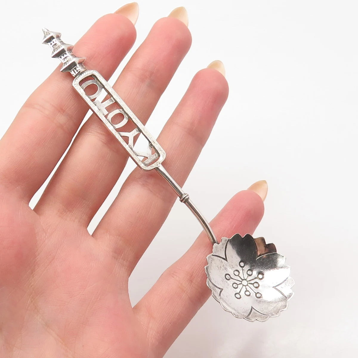 Antique Japan Sterling Silver "Kyoto" Floral Spoon