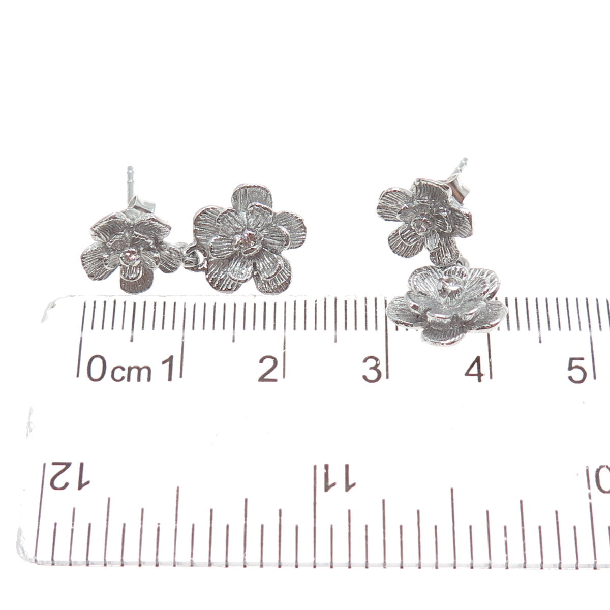 925 Sterling Silver Round-Cut C Z Flower Blossom Dangle Earrings