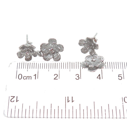 925 Sterling Silver Round-Cut C Z Flower Blossom Dangle Earrings