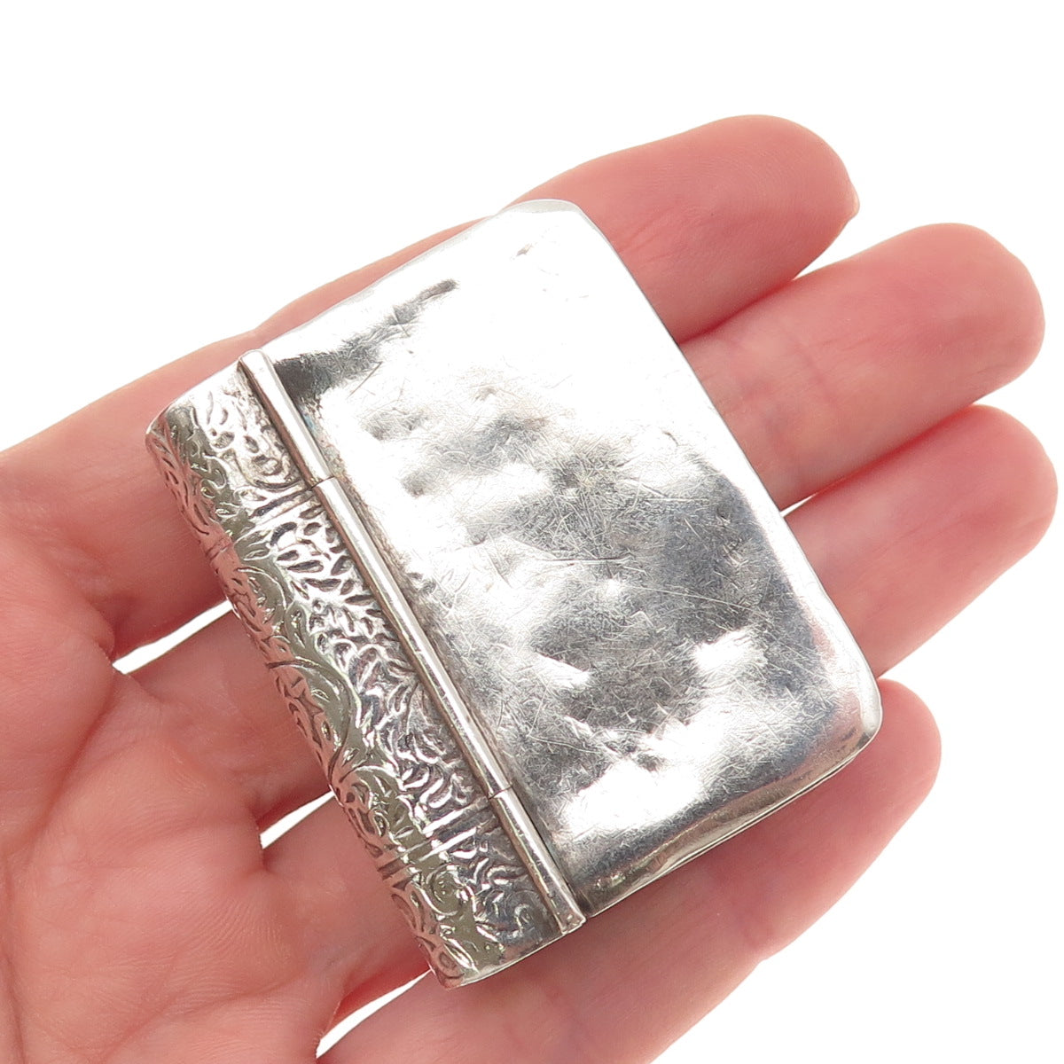 925 Sterling Silver Vintage Floral Book Pill / Snuff Box