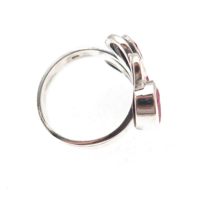 925 Sterling Silver Vintage Real Ruby Modernist Swirl Oxidized Ring Size 9