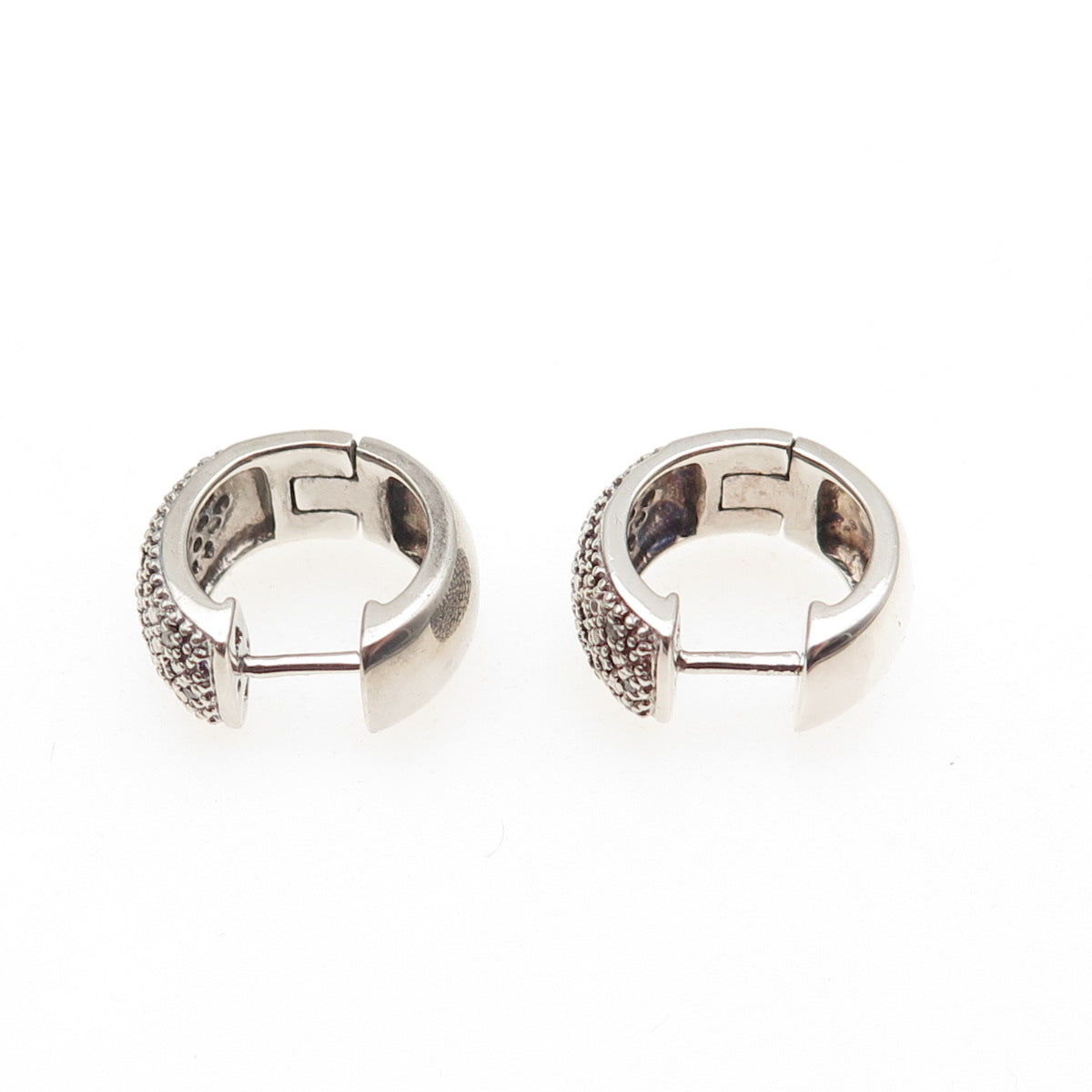 925 Sterling Silver Real Round-Cut Diamond Hoop Earrings