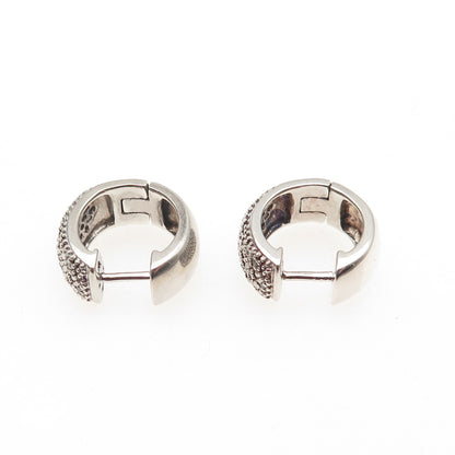 925 Sterling Silver Real Round-Cut Diamond Hoop Earrings