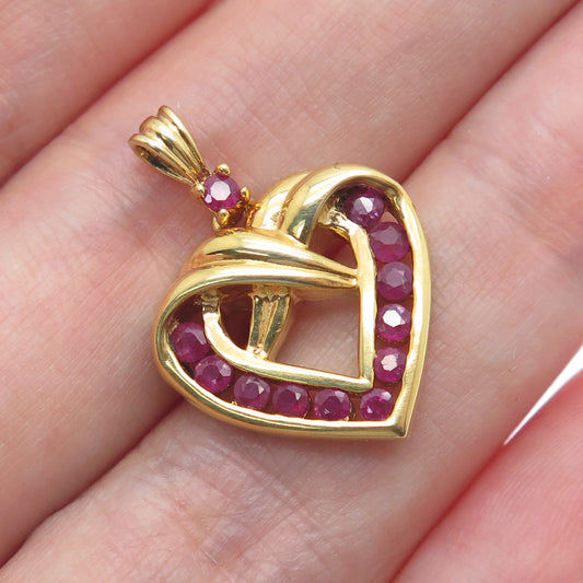 DANBURY MINT 925 Sterling Silver Gold Plated Real Ruby Heart Minimalist Pendant