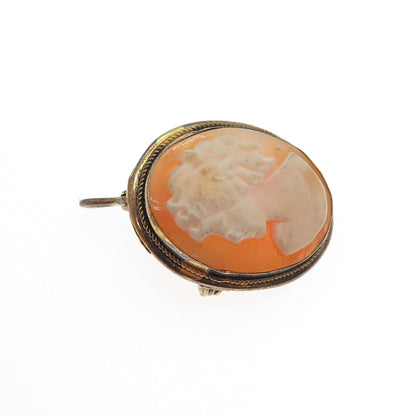 925 Sterling Silver Gold Plated Vintage Italy Real MOP Cameo Pin Brooch Pendant
