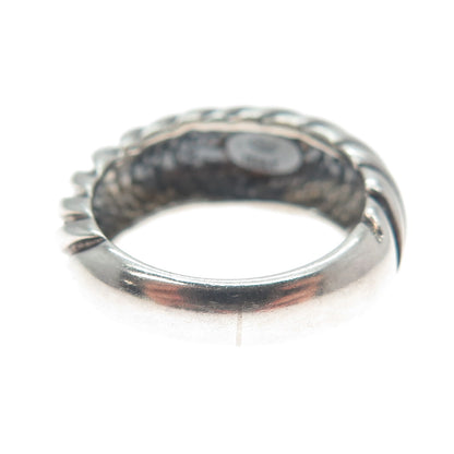 925 Sterling Silver Vintage Ribbed Dome Oxidized Ring Size 6.75