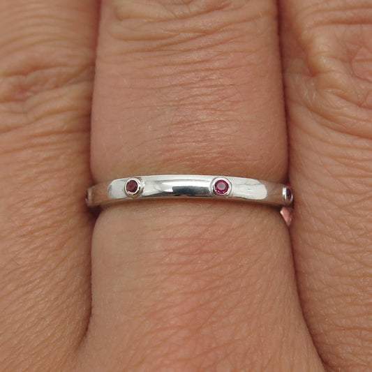 925 Sterling Silver Round Lab-Created Pink Sapphire Stackable Band Ring Size 7