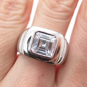 925 Sterling Silver Vintage Asscher-Cut C Z Modernist Ring Size 8.5