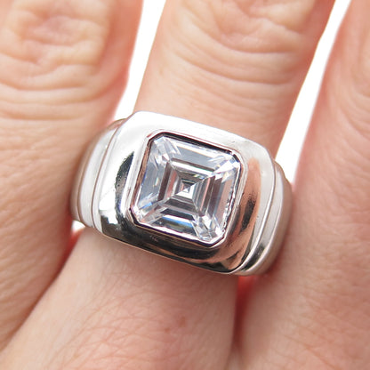 925 Sterling Silver Vintage Asscher-Cut C Z Modernist Ring Size 8.5