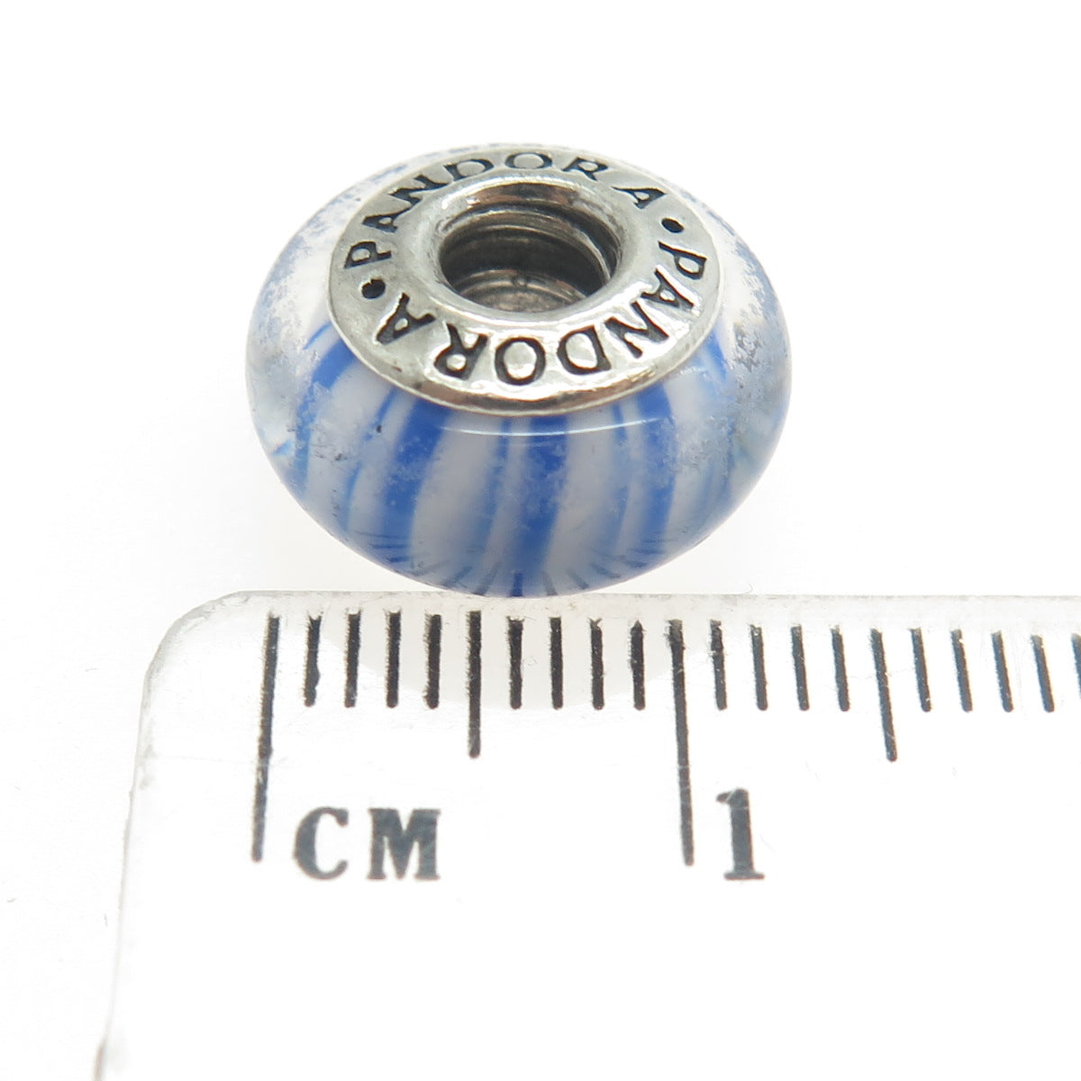 PANDORA 925 Sterling Silver Blue & White Murano Glass Bead Charm