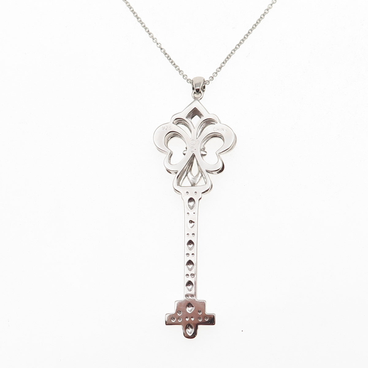 925 Sterling Silver Real Diamond Fleur de Lis Cable Chain Necklace 18"