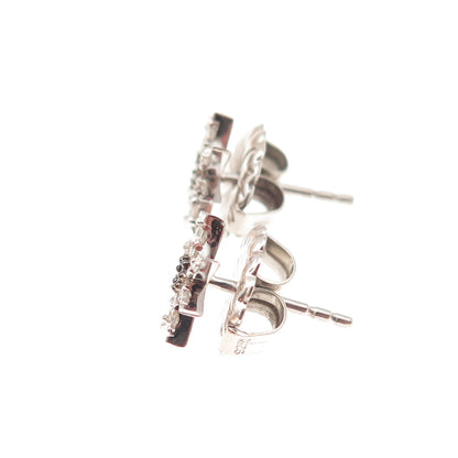 925 Sterling Silver Real Round-Cut Cognac & White Diamond Stud Earrings