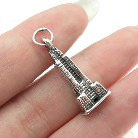 925 Sterling Silver Vintage Empire State Building Minimalist 3D Charm Pendant