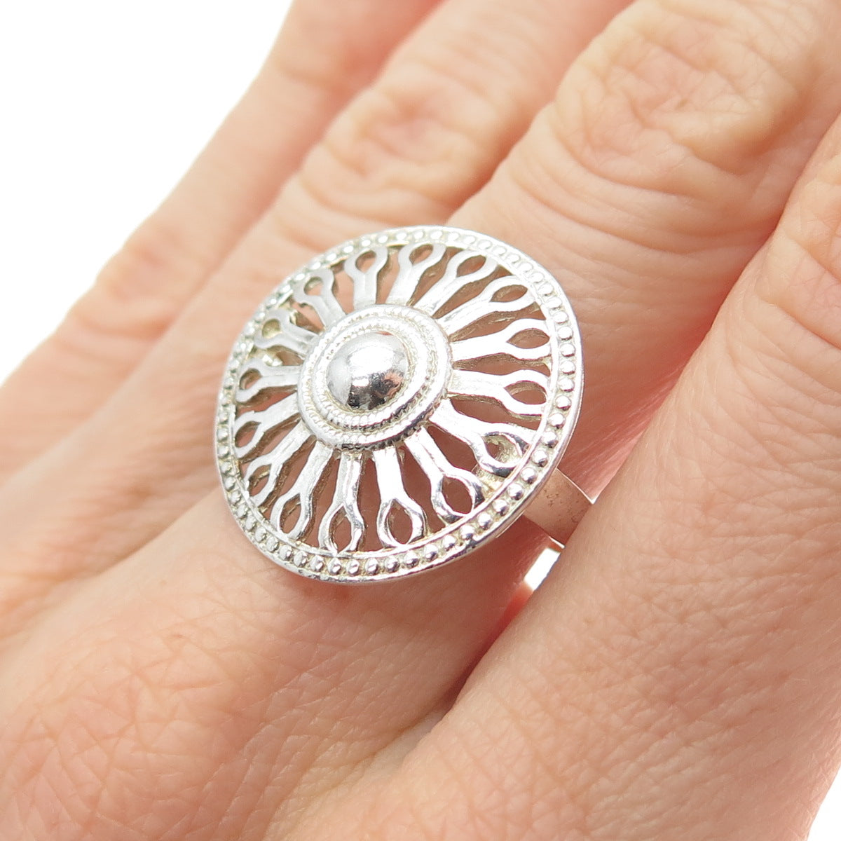 925 Sterling Silver Vintage Sun Symbol Modernist Ring Size 7.75