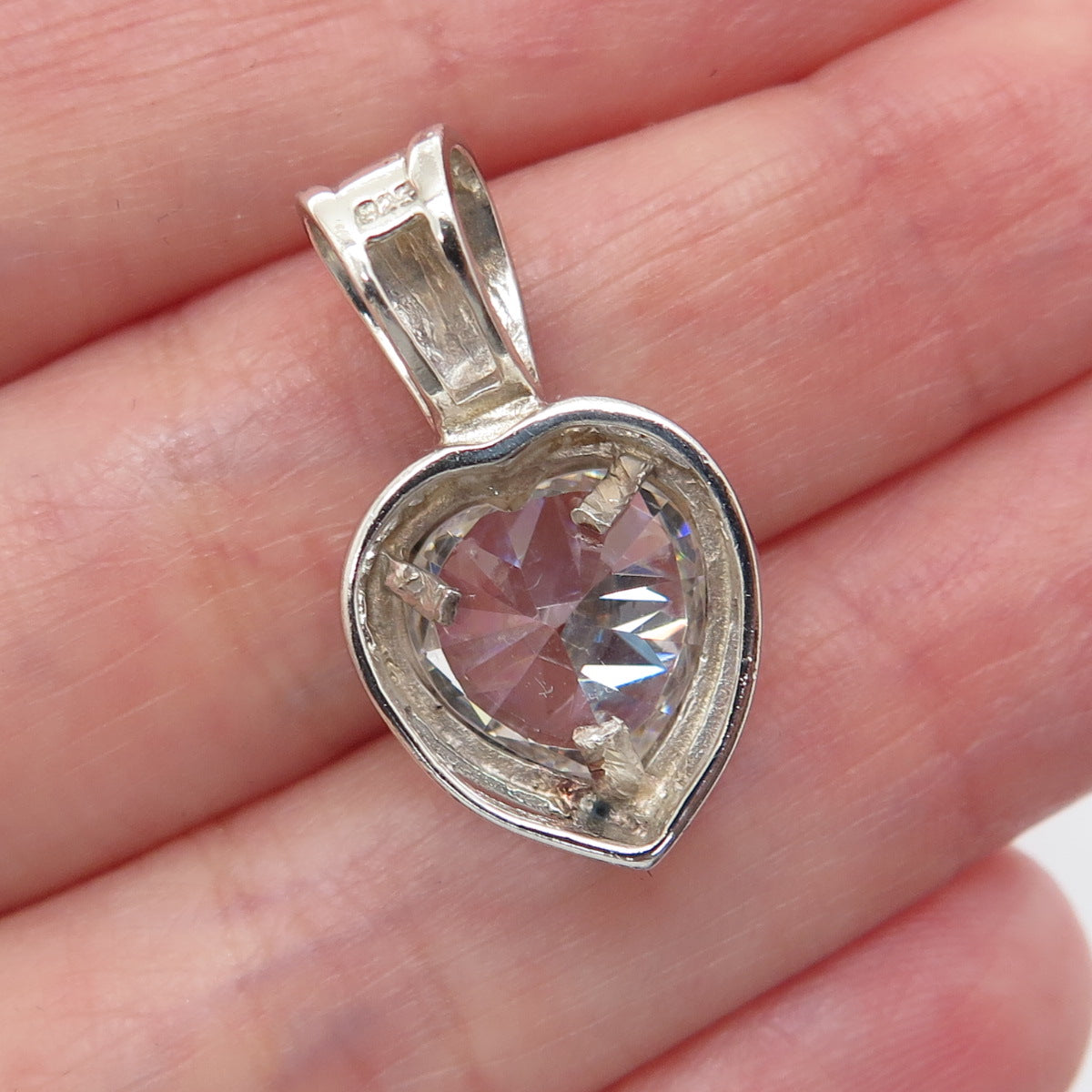 925 Sterling Silver Heart-Cut C Z Minimalist Charm Pendant