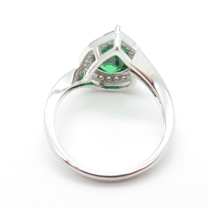 925 Sterling Silver Green Pear-Cut & White Round-Cut Shaped C Z Ring Size 8