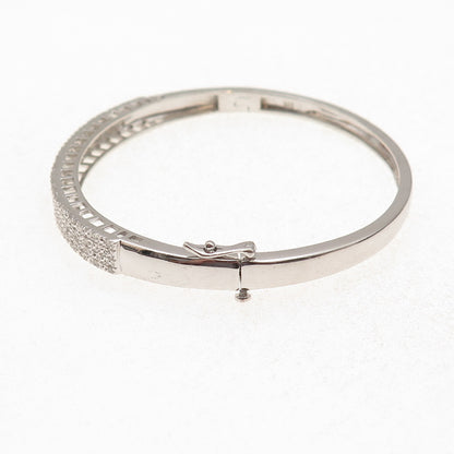 925 Sterling Silver Real Round-Cut Diamond Bangle Bracelet 7.25"