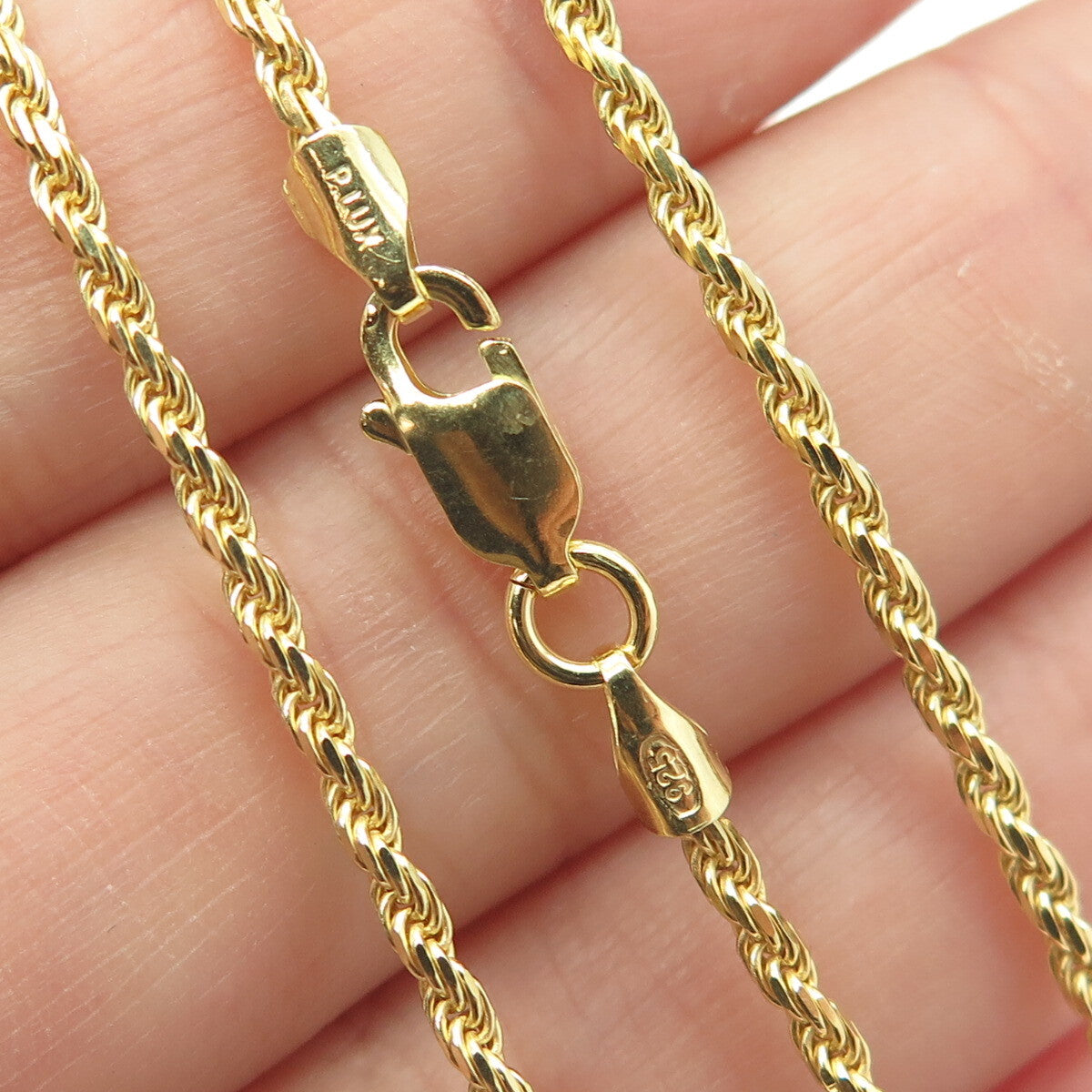 P. LUX 925 Sterling Silver Gold Plated Italy Twisted Rope Chain Necklace 16"