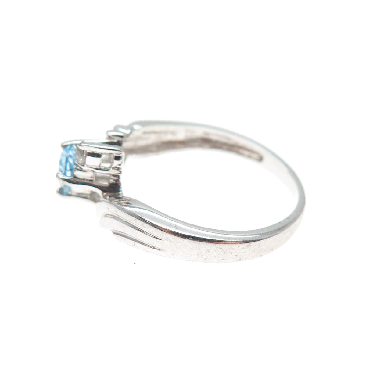 925 Sterling Silver Real Blue Topaz & Round-Cut C Z Bypass Ring Size 6