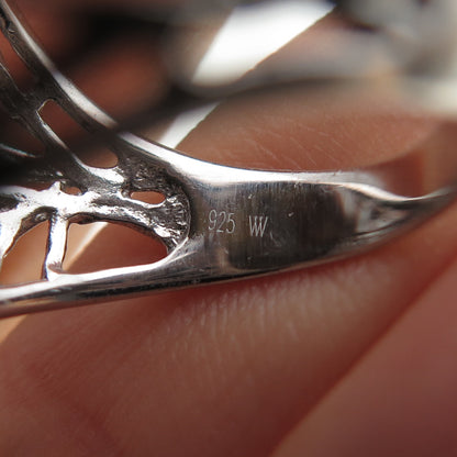 925 Sterling Silver Real Labradorite Floral Teardrop Ring Size 8.25