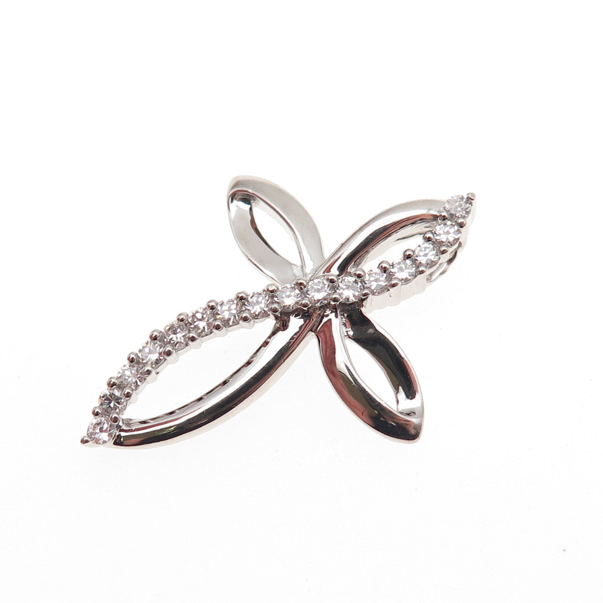 925 Sterling Silver Round-Cut C Z Floral Cross Slide Charm Pendant