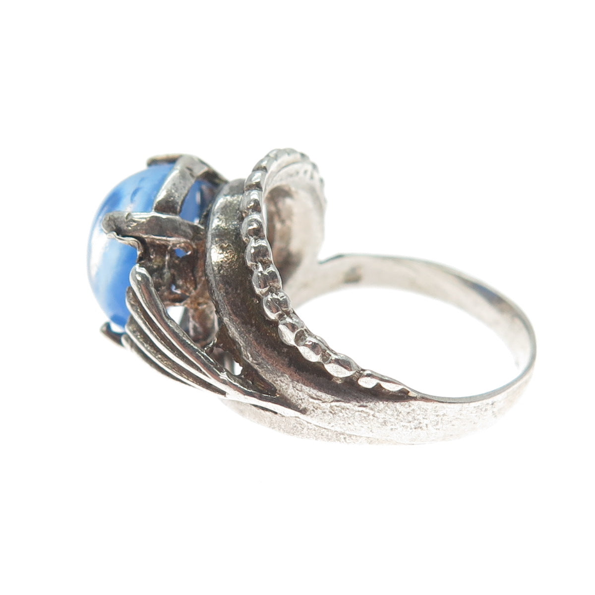 925 Sterling Silver Vintage Star Sapphire Imitation Modernist Ring Size 6.75