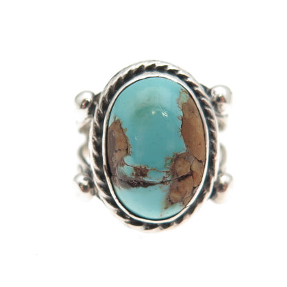 Old Pawn 925 Sterling Silver Vintage Southwestern Turquoise Tribal Ring Size 3