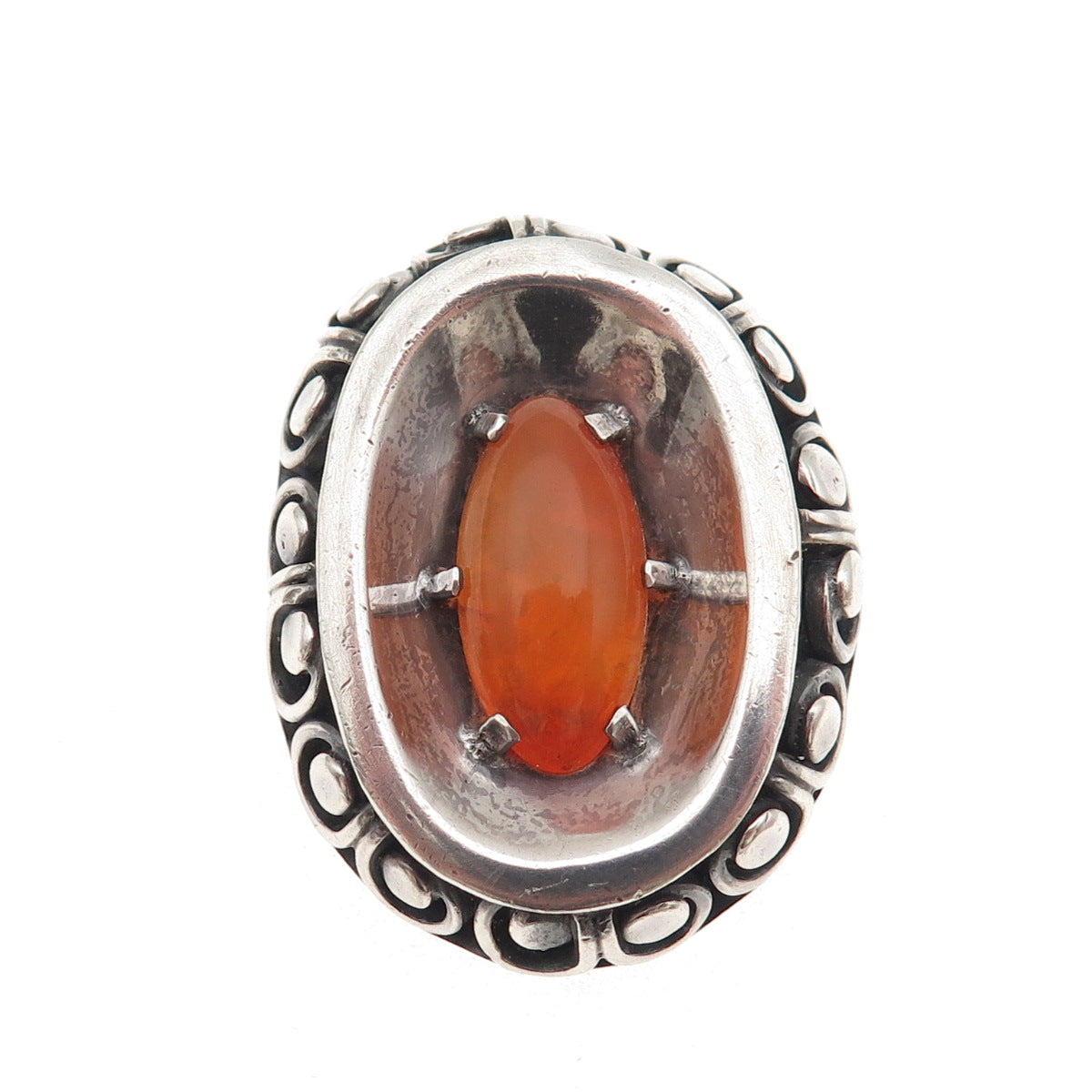 925 Sterling Silver Vintage RAF Mexico Real Opal Modernist Pin Brooch / Pendant
