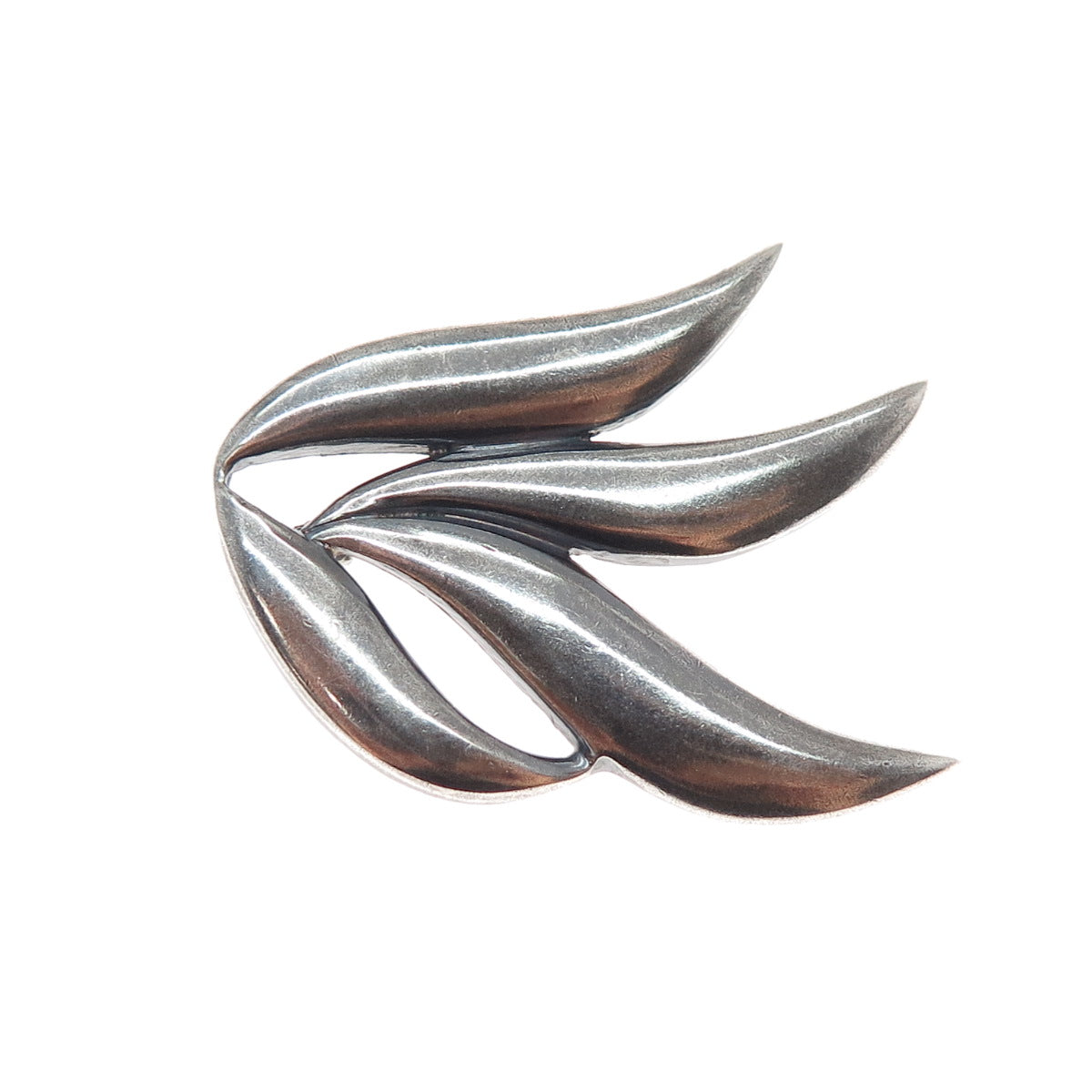 925 Sterling Silver Vintage Modernist Floral Oxidized Pin Brooch