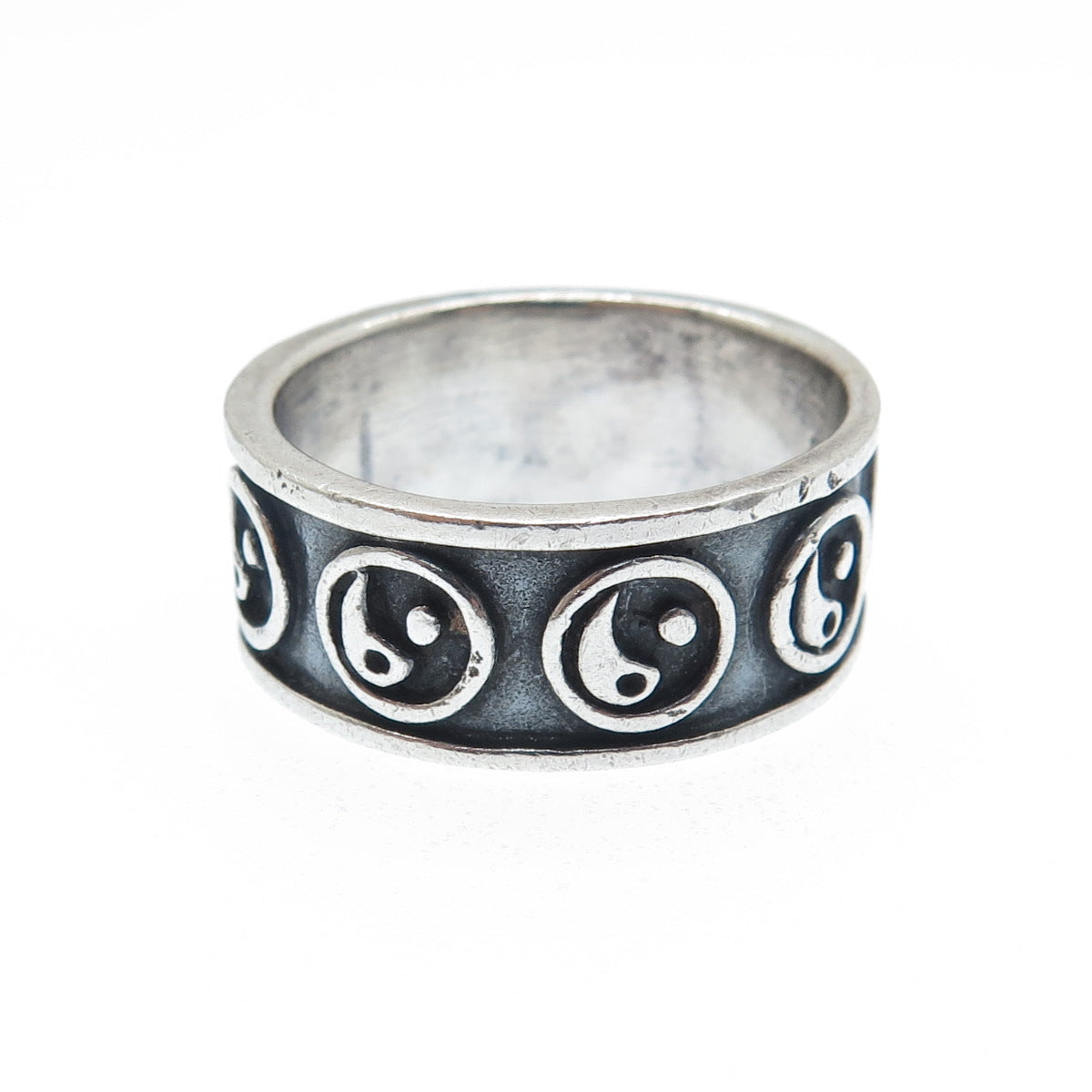 925 Sterling Silver Vintage Yin Yang Oxidized Band Ring Size 8