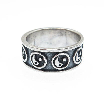 925 Sterling Silver Vintage Yin Yang Oxidized Band Ring Size 8