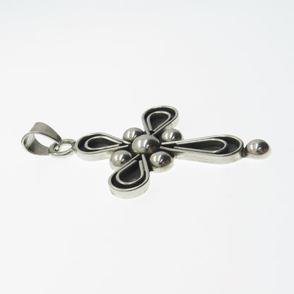 BERNICE 925 Sterling Silver Vintage Mexico Cross Religious Oxidized Pendant