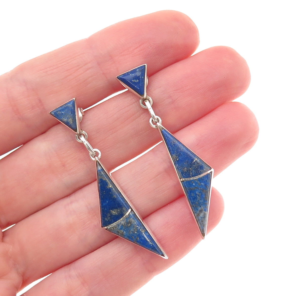 Old Pawn 925 Sterling Silver Vintage Southwestern Lapis Tribal Dangle Earrings