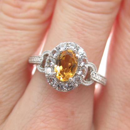 JH YOUNG 925 Sterling Silver Real Citrine & White Topaz Ring Size 7