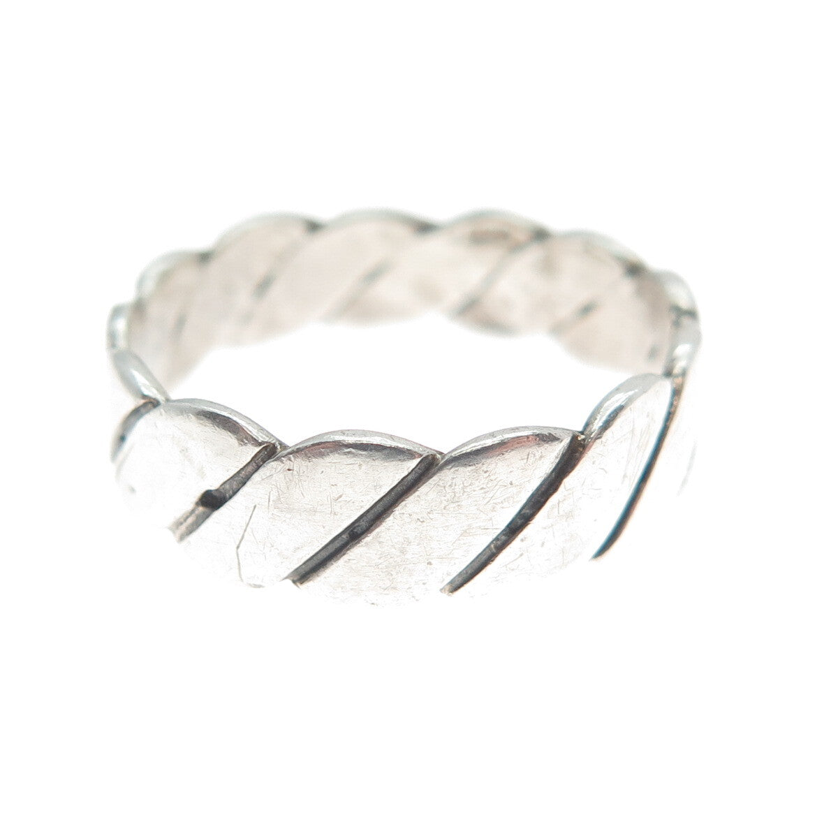925 Sterling Silver Vintage Twisted Link All Around Band Ring Size 6.75