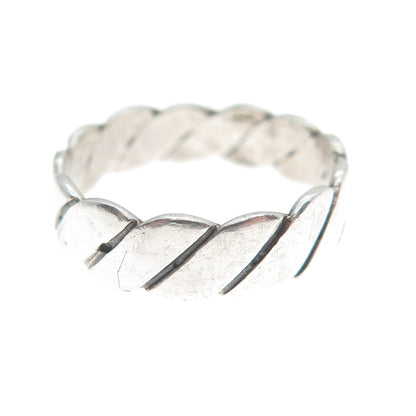 925 Sterling Silver Vintage Twisted Link All Around Band Ring Size 6.75